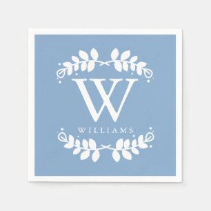 Serviette En Papier Monogramme bleu périphérique élégant