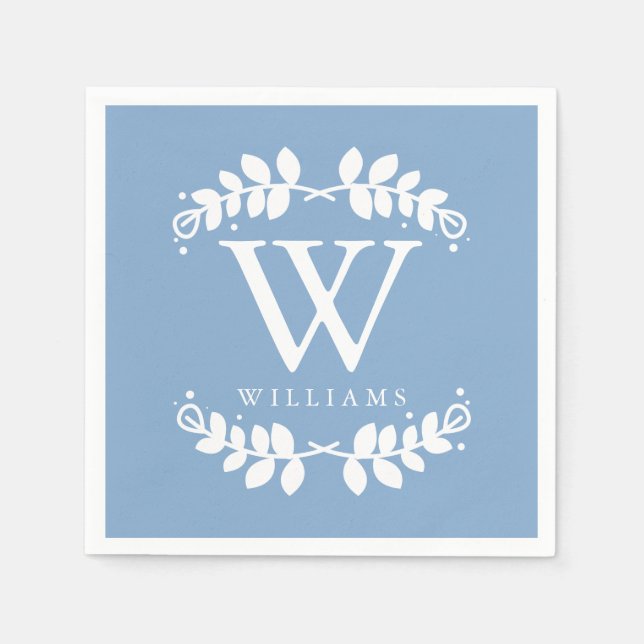 Serviette En Papier Monogramme bleu périphérique élégant (Devant)