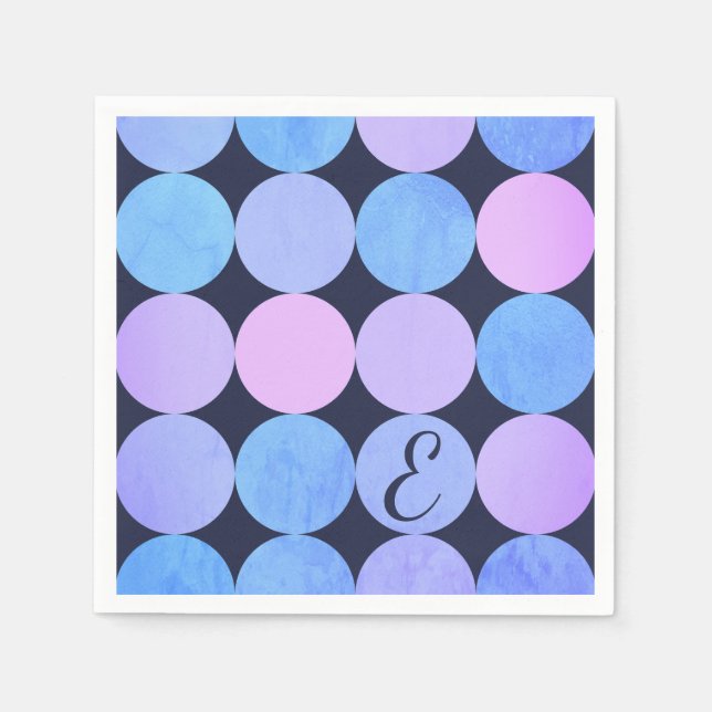 Serviette En Papier Monogramme bleu pourpre et rose des cercles (Devant)