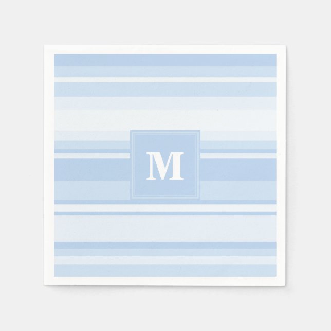 Serviette En Papier Monogramme Bleu rayures (Devant)