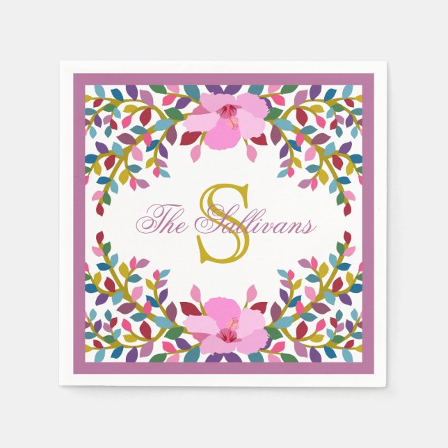 Serviette En Papier Monogramme Boho Foliage Cocktail Papier de table (Devant)