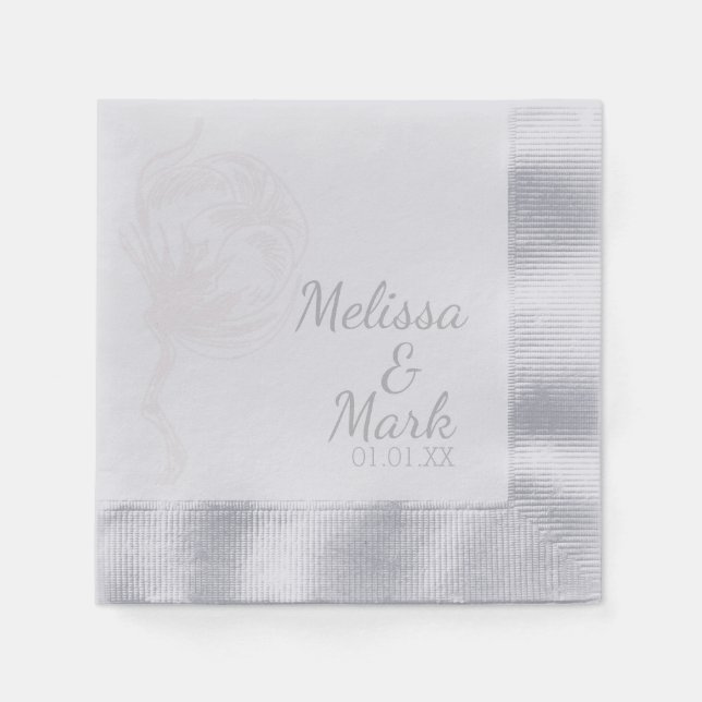 Serviette En Papier Monogramme botanique argenté de coton (Devant)