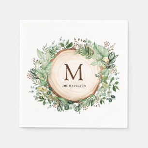 Serviette En Papier Monogramme botanique rustique aquarelle