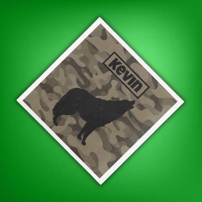 Serviette En Papier Monogramme Brown Camo Black Wolf Silhouette | (Créateur téléchargé)