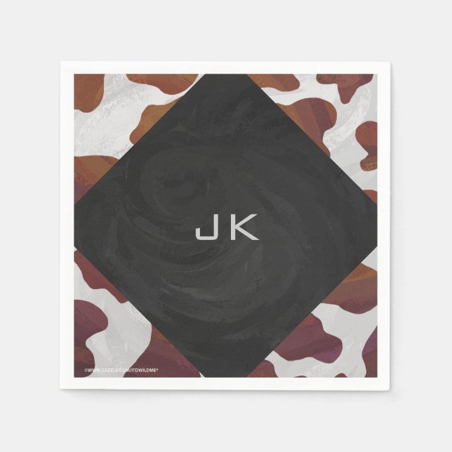 Serviette En Papier Monogramme Brown et blanc de vache (Devant)