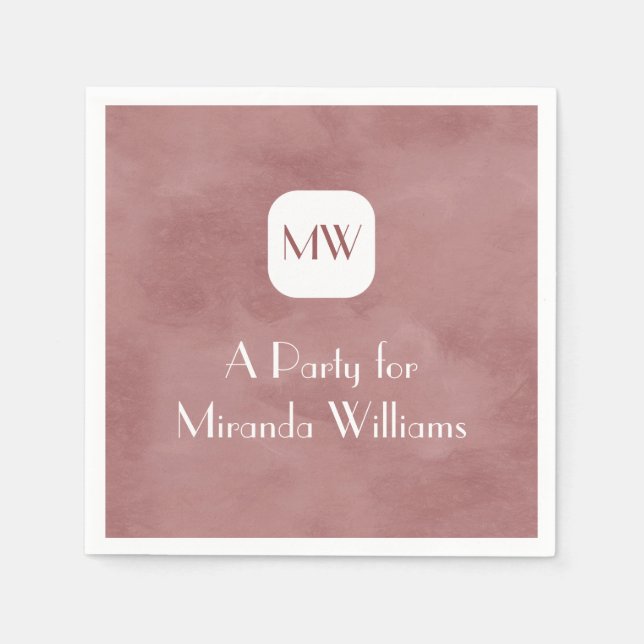 Serviette En Papier Monogramme Brown Rosy simple et chic avec nom (Devant)