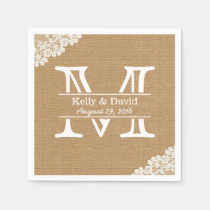 Serviette En Papier Monogramme Burlap & dentelle Mariage rustique