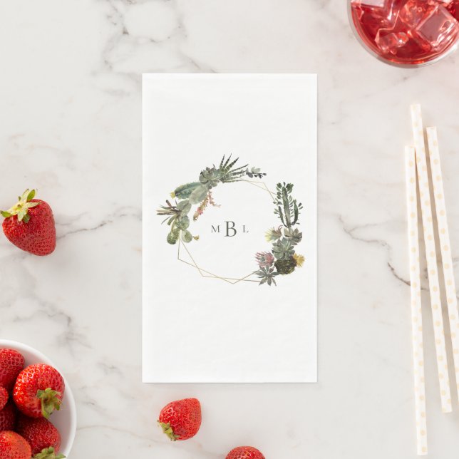 Serviette En Papier Monogramme Cactus Géométrique Moderne Blanc Person (En situation)