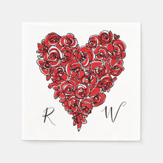 Serviette En Papier Monogramme cardiaque des Roses rouges