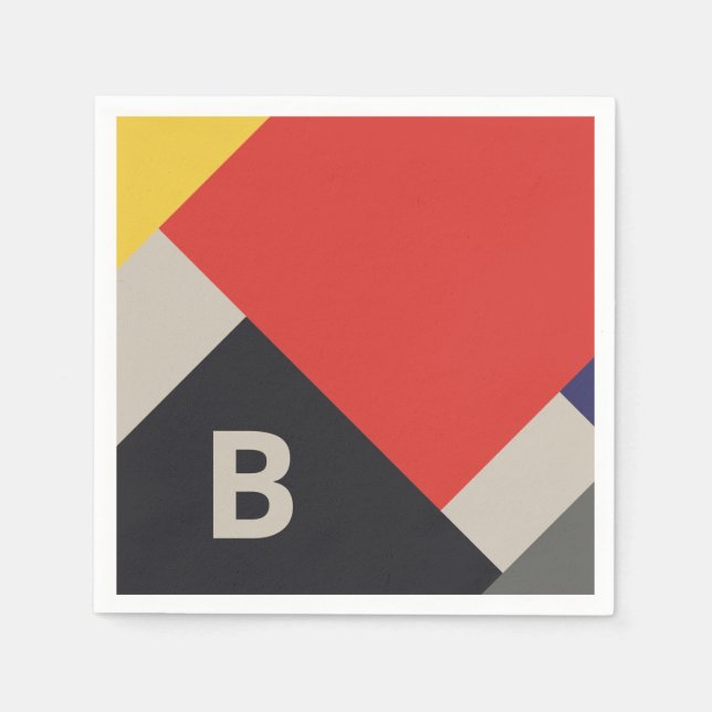 Serviette En Papier Monogramme Carré De Stijl Inspiré (Devant)