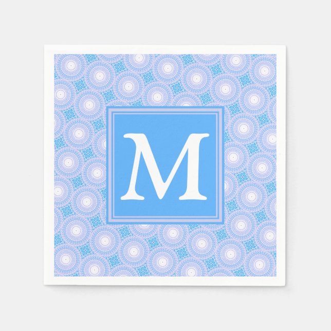 Serviette En Papier Monogramme Cercles bleu électrique motif (Devant)