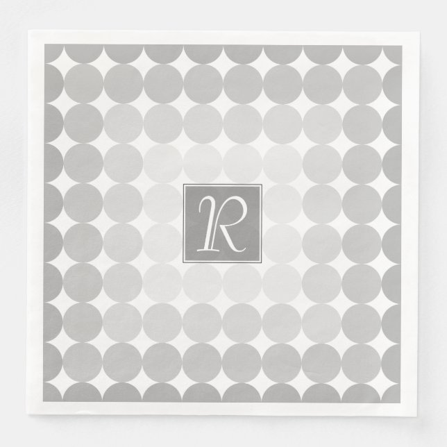 Serviette En Papier Monogramme Cercles Gris Moderne (Devant)