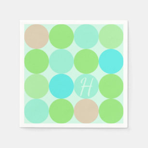 Serviette En Papier Monogramme Cercles Turquoise Bleu Vert & Orange