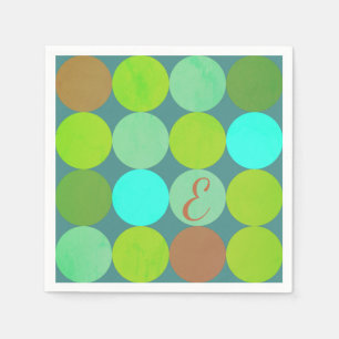 Serviette En Papier Monogramme Cercles Vert Citron Turquoise & Rouille