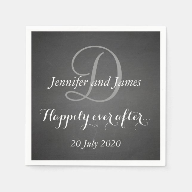 Serviette En Papier Monogramme Chalkboard Heureux Jamais Après (Devant)