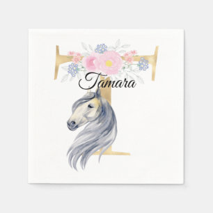 Serviette En Papier Monogramme cheval ajouter nom girly personnalisabl