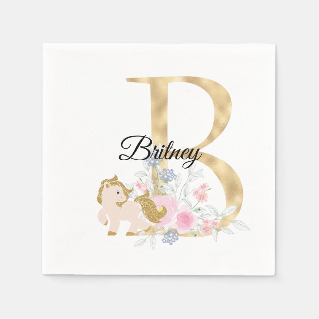 Serviette En Papier Monogramme cheval mignon floral girly équestre nom (Devant)