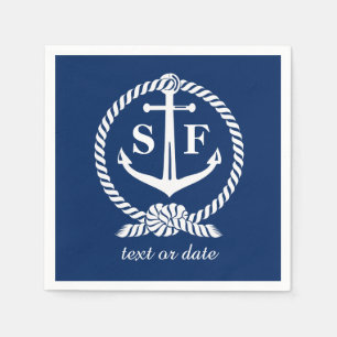 Serviette En Papier Monogramme classique Ancre bleu marine Bateau de p