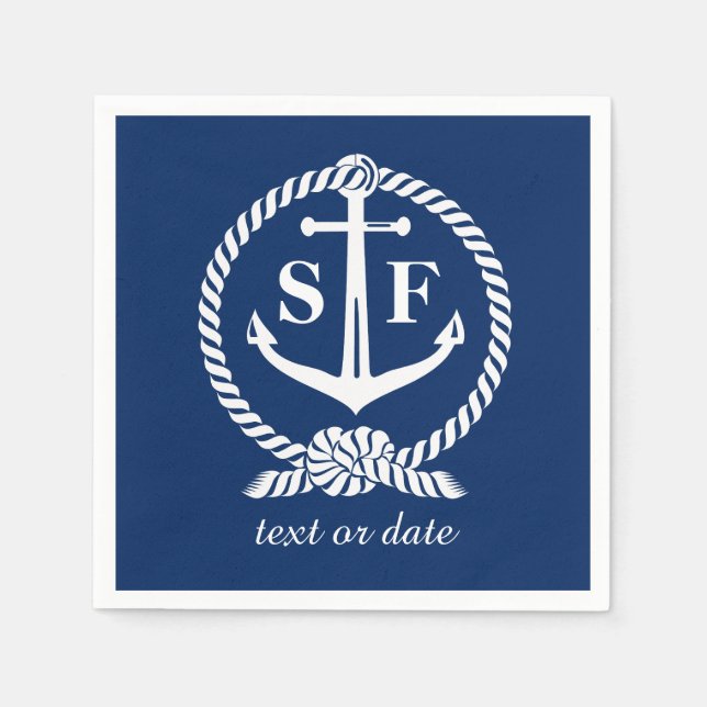 Serviette En Papier Monogramme classique Ancre bleu marine Bateau de p (Devant)