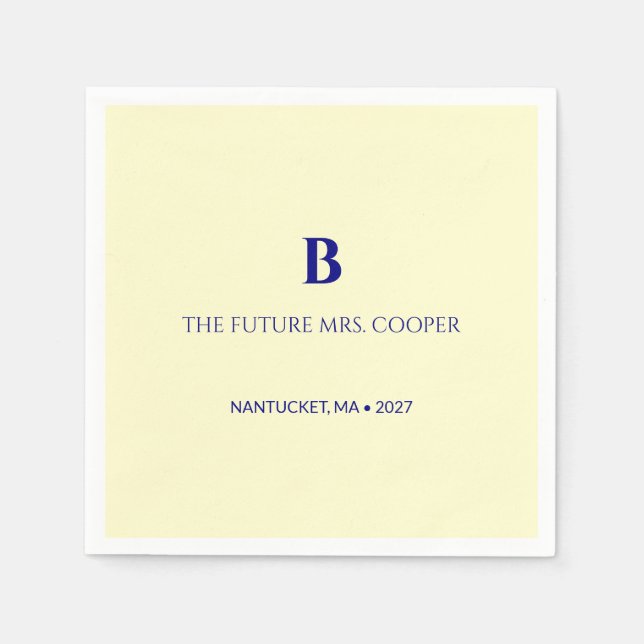 Serviette En Papier Monogramme classique en écriture Navy Blue (Devant)