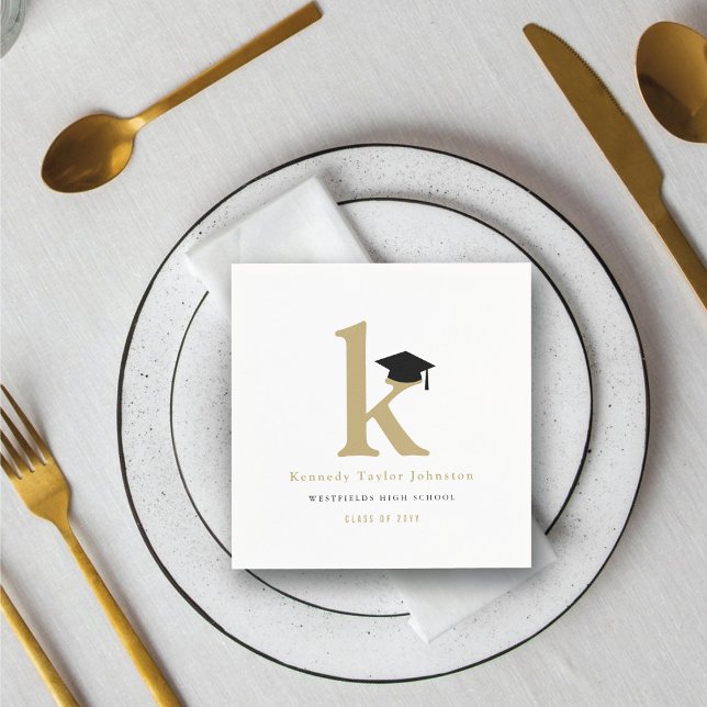 Serviette En Papier Monogramme Classique K Et Graduation Cap Grad Part (Classic Monogram K And Graduation Cap Grad Party Paper Napkin by fatfatin @ zazzle.com/color_therapy)