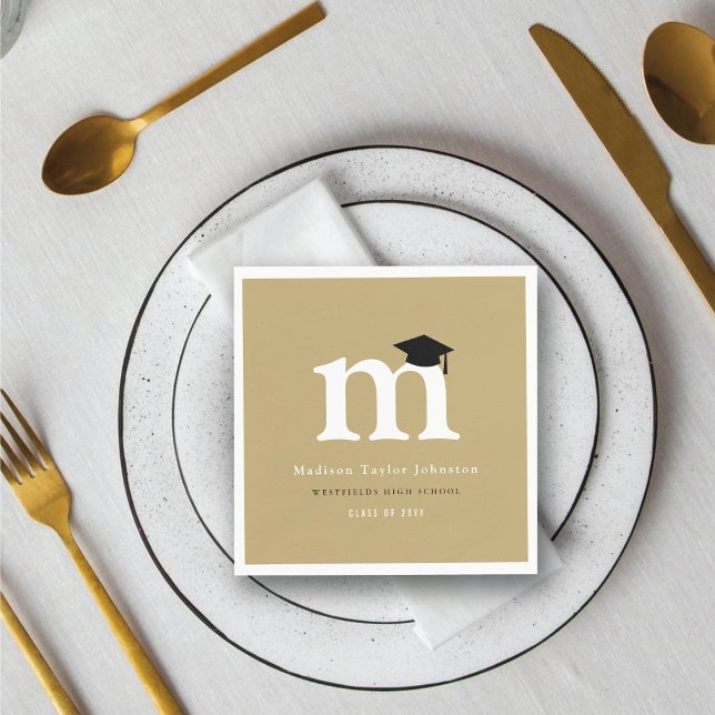 Serviette En Papier Monogramme Classique M Et Graduation Cap Grad Part (Classic Monogram M And Graduation Cap Grad Party Paper Napkin by fatfatin @ zazzle.com/color_therapy)