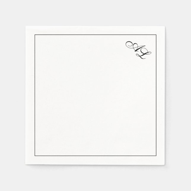 Serviette En Papier Monogramme classique Noir et blanc Mariage traditi (Devant)
