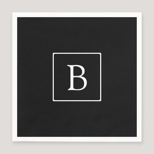 Serviette En Papier Monogramme Classique Simple   Noir avec Texte Blan