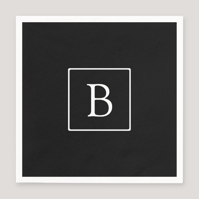 Serviette En Papier Monogramme Classique Simple | Noir avec Texte Blan (Créateur téléchargé)