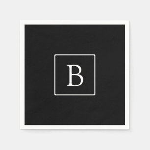 Serviette En Papier Monogramme classique simple   Texte noir et blanc