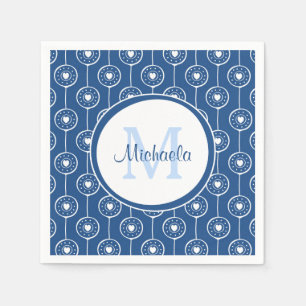 Serviette En Papier Monogramme coeurs bleus et blancs élégants avec no