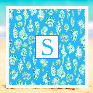 Serviette En Papier Monogramme Coquillage Élégant / Bleu Côte de la Me