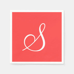 Serviette En Papier Monogramme Coral Rouge Classé Monochromatique Papi