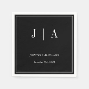Serviette En Papier Monogramme Couple Nom Moderne Simple Noir Et Blanc