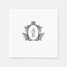 Monogramme crête romantique Mariage noir et blanc