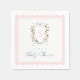 Serviette En Papier Monogramme Crête Rose en Scallop