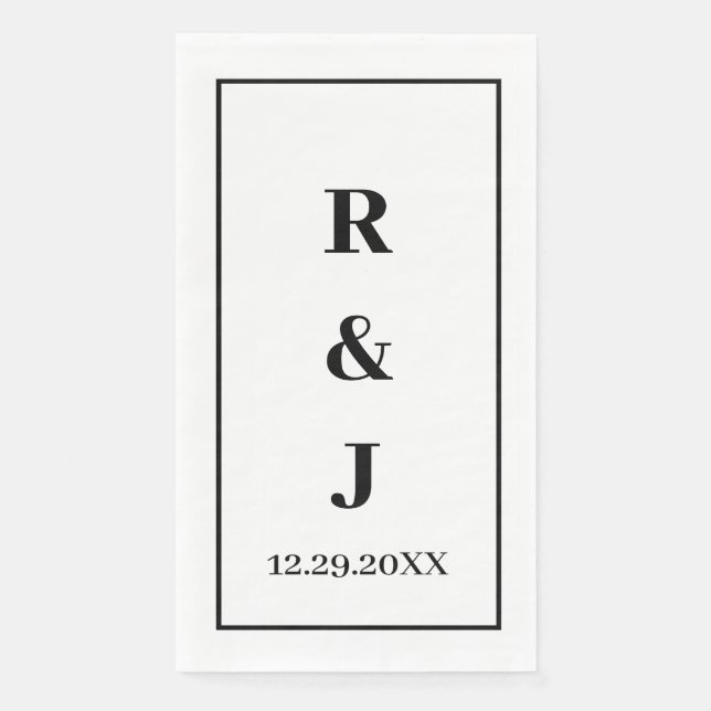 Serviette En Papier Monogramme Custom Couple Nom noir blanc élégant (Devant)
