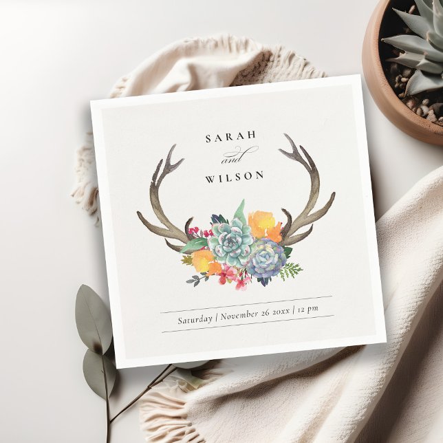 SERVIETTE EN PAPIER MONOGRAMME D'ALLURE BOHÉMIENNE D'ANTLER SUCCULAIRE (Créateur téléchargé)