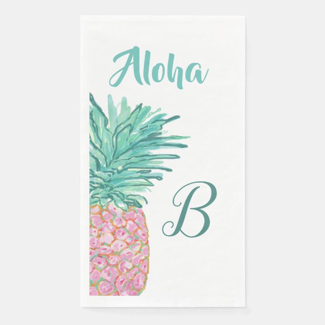 Serviette En Papier Monogramme d'ananas tropical coloré (Devant)
