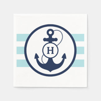 Serviette En Papier Monogramme d'Ancre marine bleu
