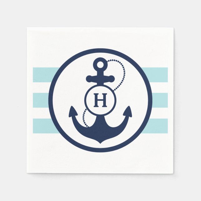 Serviette En Papier Monogramme d'Ancre marine bleu (Devant)