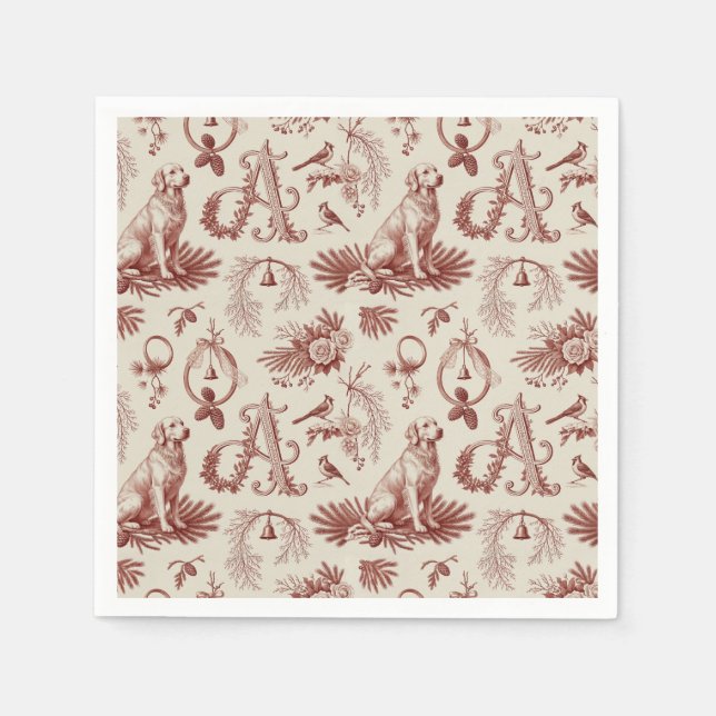 Serviette En Papier Monogramme d'animal de Noël A Golden Retriever (Devant)