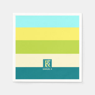 Serviette En Papier Monogramme de bandes colorées fraîches et joyeus