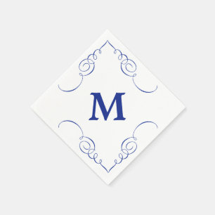 Serviette En Papier Monogramme de bordure Royal Blue Swirl Toutes les