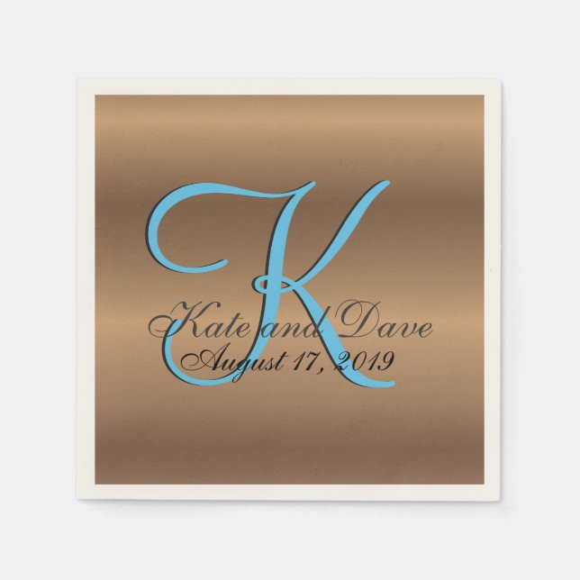 Serviette En Papier Monogramme de bronze 🔑 Pecan élégant (Devant)