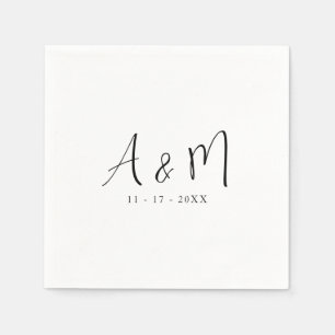 Serviette En Papier Monogramme de calligraphie moderne Date initiale M