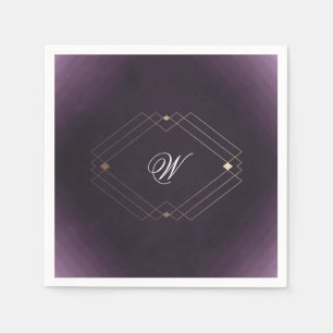 Serviette En Papier Monogramme de calligraphie violette classique Gold