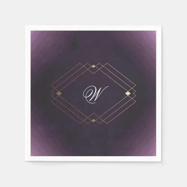 Serviette En Papier Monogramme de calligraphie violette classique Gold (Devant)