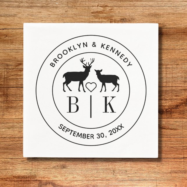 Serviette En Papier Monogramme de cerf Mariage rustique Couple Nom (Créateur téléchargé)