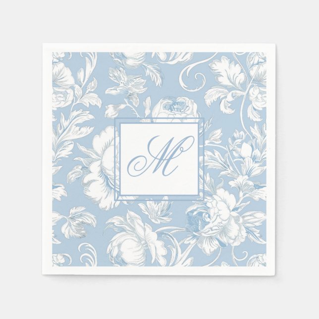 Serviette En Papier Monogramme de chinoiserie bleu et blanc  (Devant)
